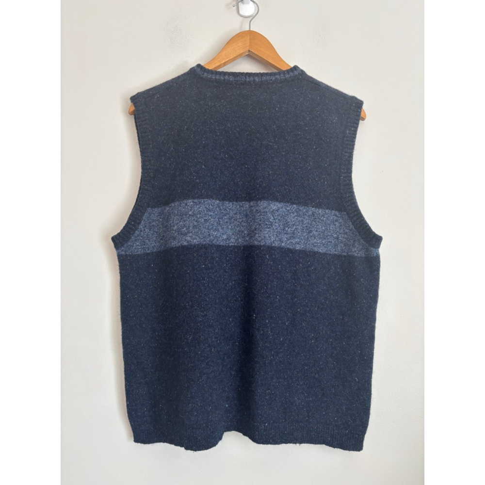 GANT Mens Large Lambswool V-Neck Sweater Vest Navy Gray - Picture 2 of 8